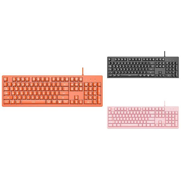 

white backlit mechanical feel membrane gaming keyboard, wired 104 keys for office and typing keyboards
