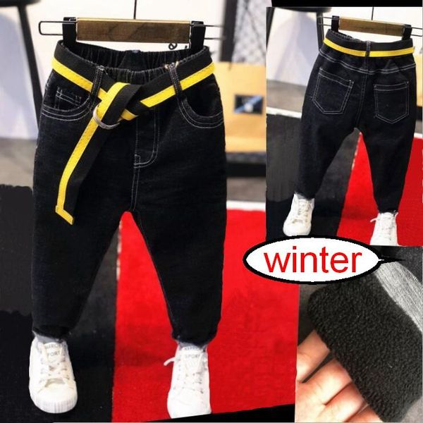 

jeans 2021 winter kids cotton pants boys letter fleece warm long infantis thick trousers 2-6years, Blue