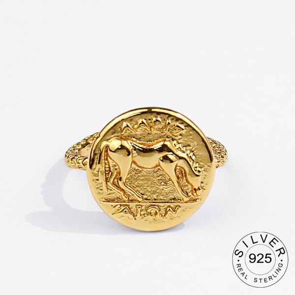 

sterling silver rings for women round picture gold color wedding trendy jewelry large adjustable antique anillos cluster, Golden;silver