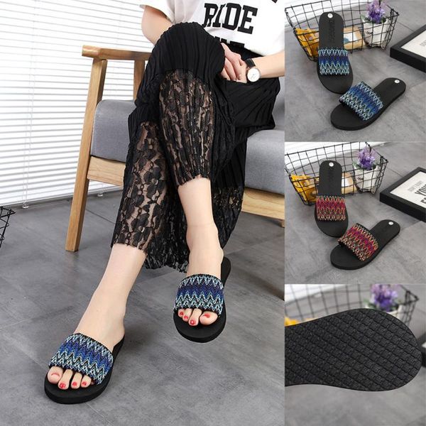

slippers female shoes women national style summer sandals indoor outdoor flip-flops casual beach d#, Black