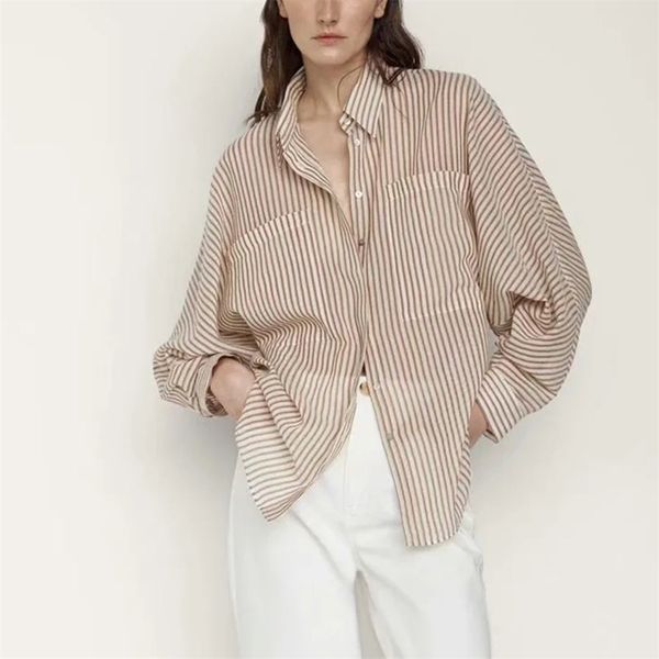 

women spring summer blouses shirt style cotton casual striped shirts 210524, White