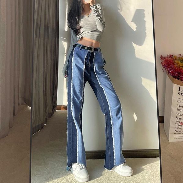

women's jeans vintage patchwork ripped for straight denim pants women cargo mom y2k e girls streetwear hip hop trousers high waist jean, Blue