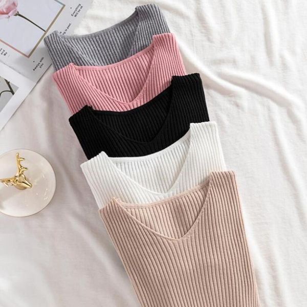 

autumn sweater women pullovers knitting slim v neck jumper elastic long sleeve ed1114 women's sweaters, White;black