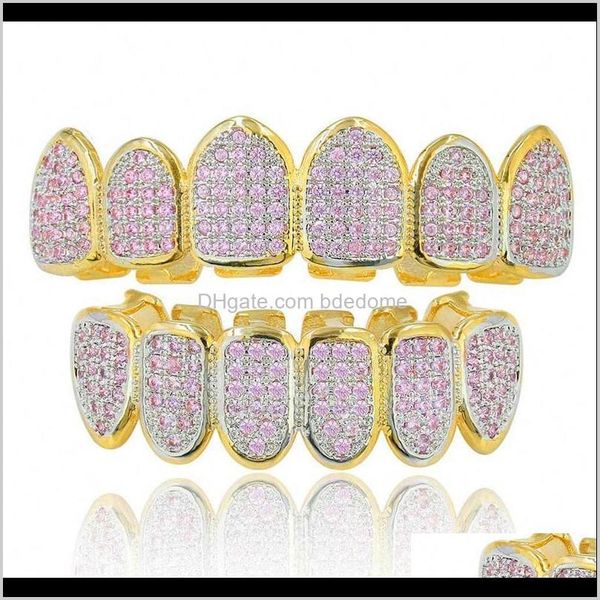 

grillz, dental grills body drop delivery 2021 hiphop cubic zria gold for men women cool bling pink zircon grillz luxury hip hop jewelry whol, Black