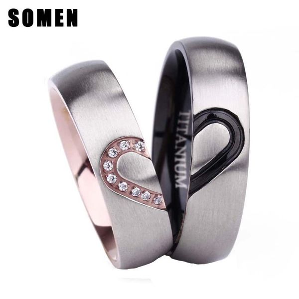 

wedding rings 2pcs ring set for couple 6mm titanium cubic zirconia lovers engagement promise jewelry alliance anel, Slivery;golden