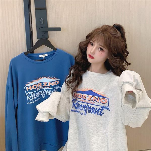 

women's hoodies & sweatshirts vintage sweatshirt women autumn letter print crewneck casual loose oversized jumper female streetwear pu, Black