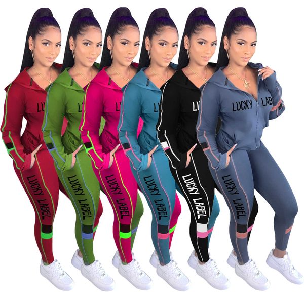 

women tracksuits sport suits casual solid color splicing letter sports long sleeve two-piece set, Gray