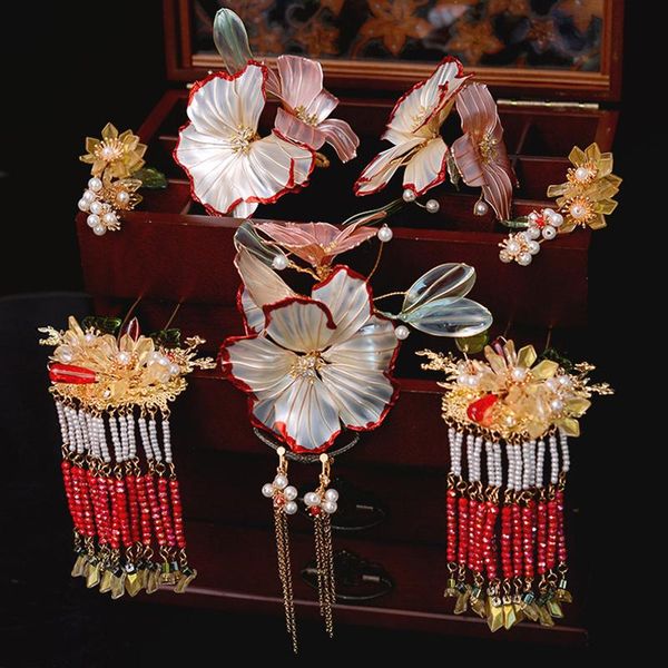 

earrings & necklace ly headdress bride chinese ancient costume hair accessories red fairy dragons and phoenix gown female, Silver