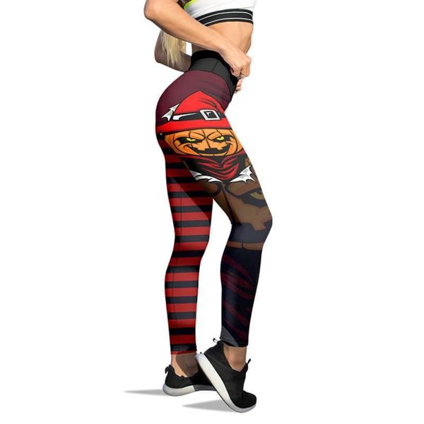 

women's leggings for women pumpkin skull hallowstripes print sports high stretch female push up gym yoga pants, Black