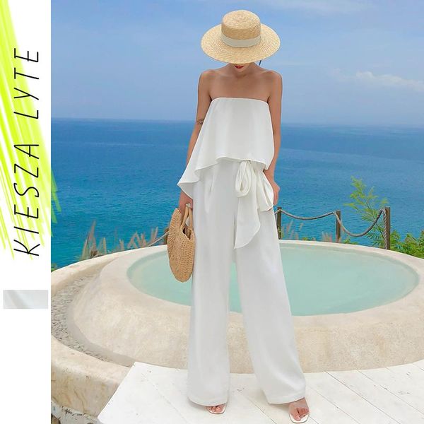 

women's jumpsuits & rompers women party office ladies high waisted long playsuit fake two piece white wide leg jumpsuit evening outfits, Black;white