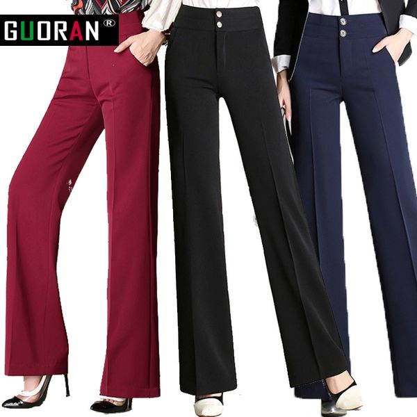 !!Frauen-Leinen-Büroarbeitshosen plus Größe 4XL Damen-Hosen mit weitem Bein, weibliche weiche lange formelle Hosen schwarz rot blau 210519