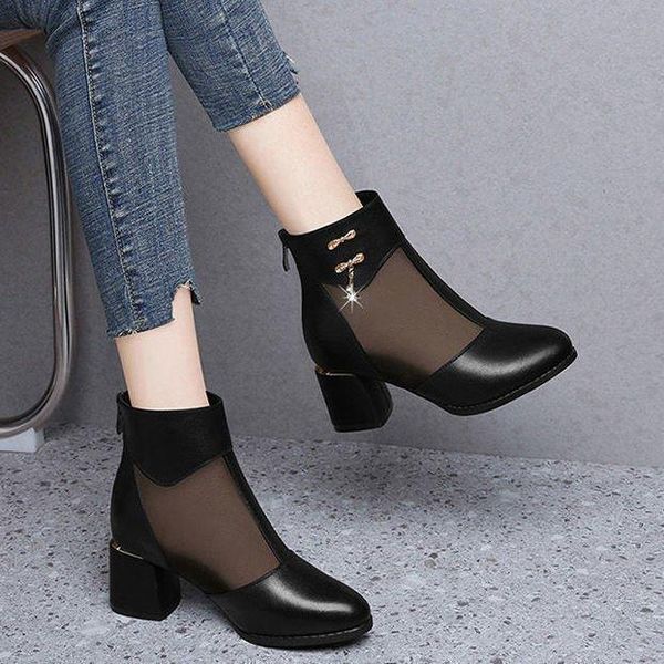 

mesh boots cold women 2021 thick heeled buns sandals single breathable shoes, Black