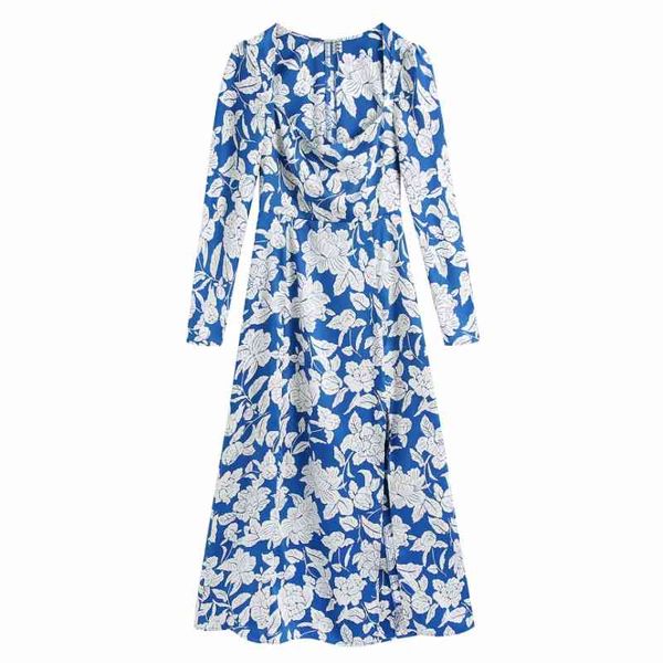 

spring women floral print square collar side slit midi dress female puff sleeve clothes casual lady loose vestido d7315 210430, Black;gray