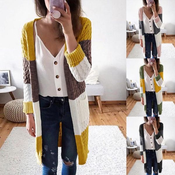 

women's knits & tees jacket stylish color block twist weave pattern cardigan loose long sleeve for daily wear, White