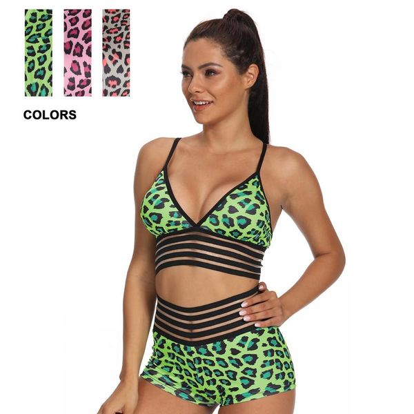 

yoga outfit two pieces set women's shorts sports bra clothing fitness leopard pattern leggings suit tracksuits pants 2021