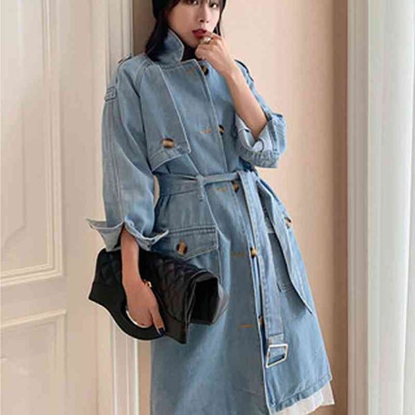 

Women's Trench Coats Spring Vintage Plus Size Korean Long Jean Women With Belt High Street Loose Casual Autumn Denim Outerwear S-2XL k8DO# 3VEJ, Tan;black
