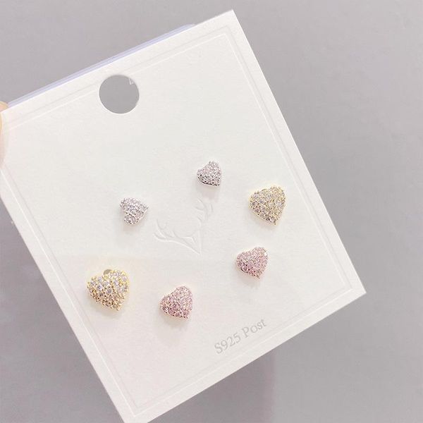 

stud 2021 design 6 pcs 14k gold plated heart earrings luxury jewelry cubic zircon rose, Golden;silver