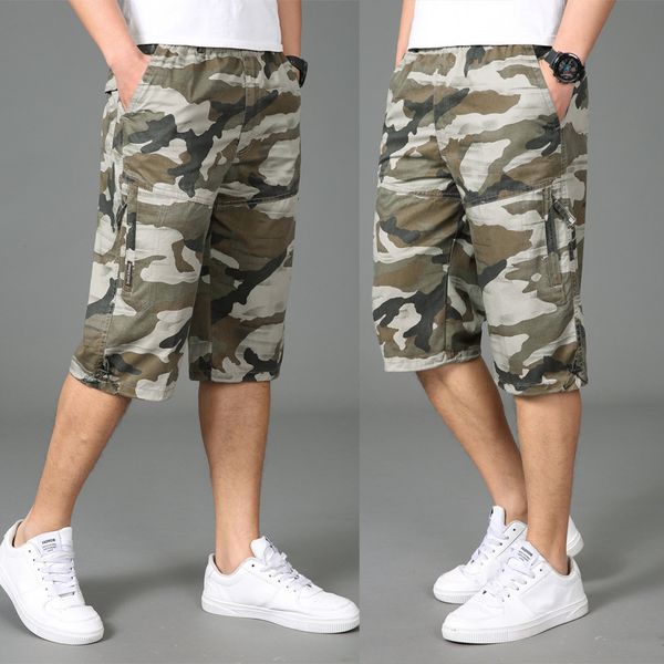 

men's shorts camouflage jogger cropped pants summer plus size loose cotton beach mens bodybuilding 6xl 8tmu, White;black