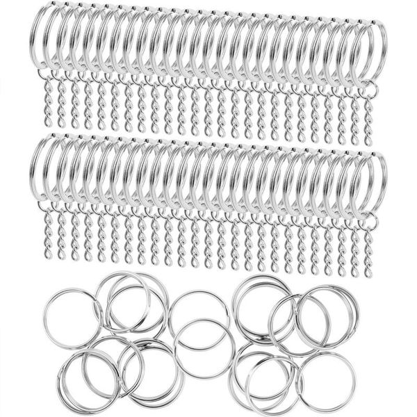 

keychains silver plated keyring stainless steel anti-rust key chain women men universal keyfob split metal round ring accessories