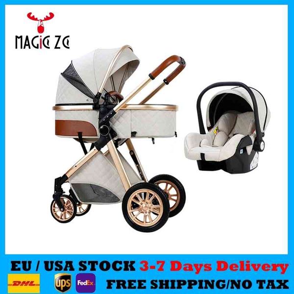 

luxury baby stroller 3 in 1 high landscape reclining carriage foldable bassinet puchair newborn