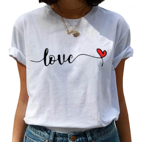 

love printed t shirt women 2021 harajuku casual tee summer short sleeve leisure female shirts for woman clothing women's t-shirt, White