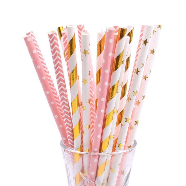 

disposable dinnerware 25pcs mixed paper straws drinking straw kids birthday party decorations girl baby shower wedding supplies