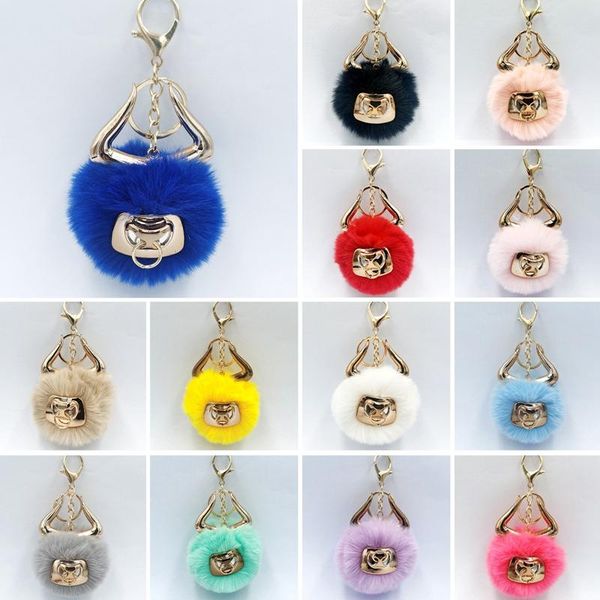 

keychains fur woman bag charms keyring pom car pendant pompom holder jewelry, Silver