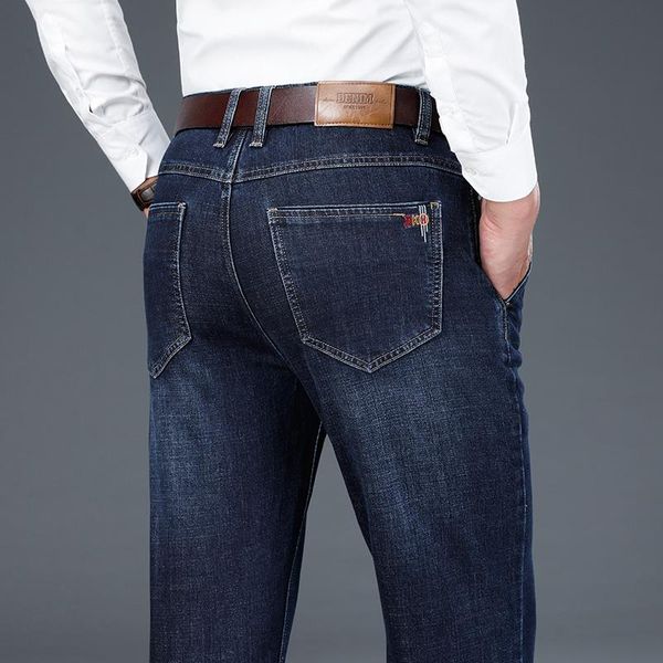 

men's jeans 2021 autumn stretch cotton business straight-leg classic style fashion dark blue denim pants male brand trousers