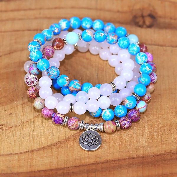 

beaded, strands 2021 boho style women natural stone with lotus charm yoga bracelet 108 mala necklace drop, Black