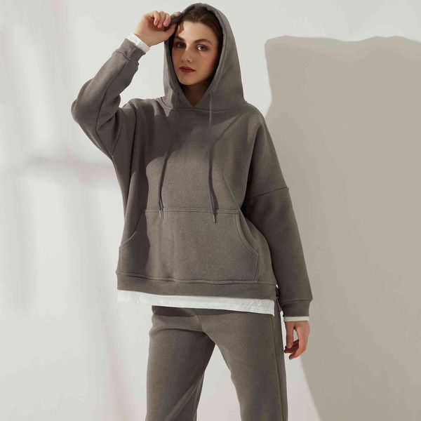 

women's two piece pants wixra outono das mulheres casual hoodie define pulÃ´ver grosso sweatshirts + drawstring sweatpants sÃ³lidos solto, White