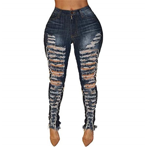 

fashion low waist hole skinny ripped jeans for women rock jean full length dark blue trousers s-xxl