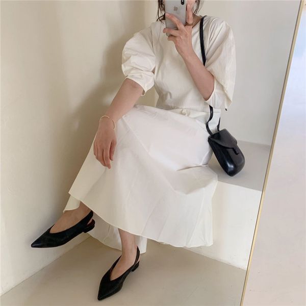 

minimalist solid gentle lady stylish a-line all match streetwear korean elegant v-neck lace up dresses vestidos 210421, Black;gray
