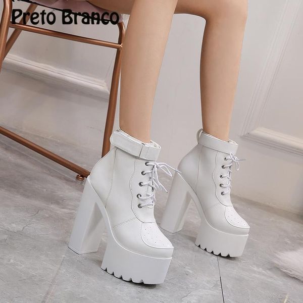 

boots preto branco 14cm thick ankle booties platform waterproof super heel breathable women's women zyw, Black