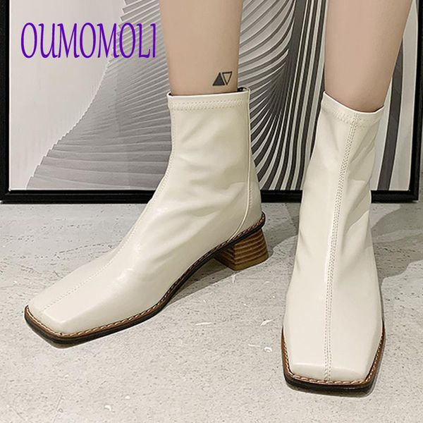 

boots ankle for women winter shoes brand female square heels zipper casual 2021 spring autumn arrival v414, Black