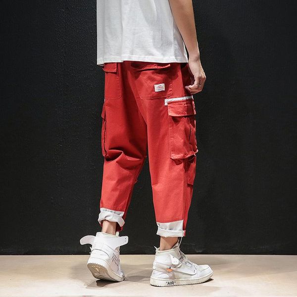 

men's pants mens cargo men fashion 2021 side pockets joggers hip hop harajuku japanese streetwear trousers black male