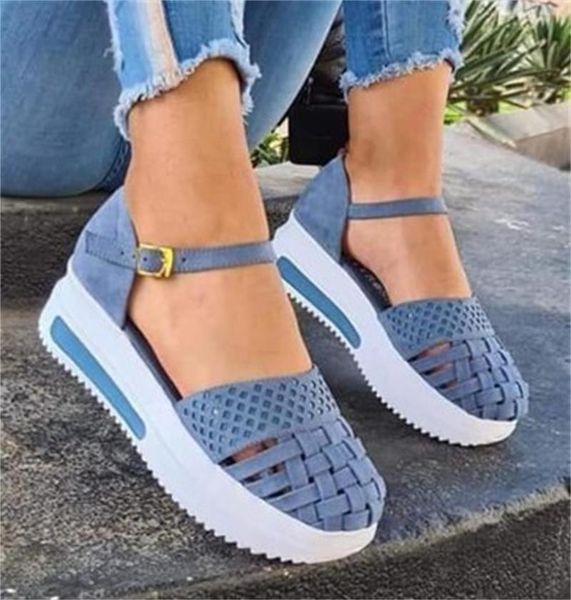 

sandals women summer platform shoes thick bottom buckle ladies outdoor female flat, Black