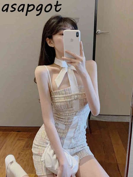 Schlanke Dame Temperament Sexy Ärmellose Spaghetti Strap Halfter Kleid Mini Mode Koreanische Chic Sommer Vestido De Mujer Elegant 210429