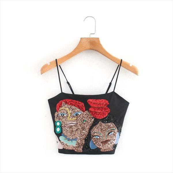

fashion summer shining sequined womens tank short crop girls embroidery elastic bust streetwear camis chic sling, White