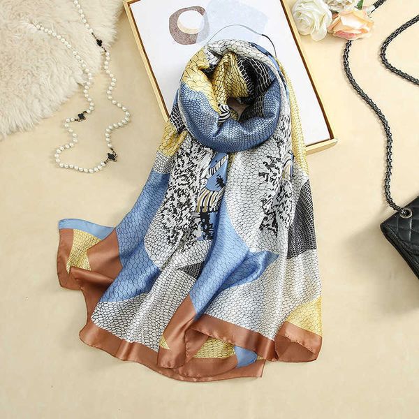 

2021 tiktok silk satin long sash, all match sunscreen shawl, Blue;gray