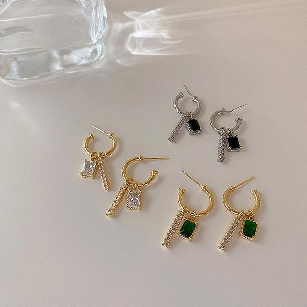 

hoop & huggie wtltc vintage stylish drop c shaped earrings femme cubic zircon charms delicate hanging bar hoops jewelry, Golden;silver