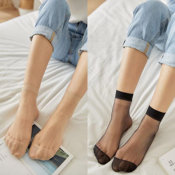 

sports socks summer crystal women's short silk stockings thin pair of breathable solid color versatile candy sweat absorbing sock, Black