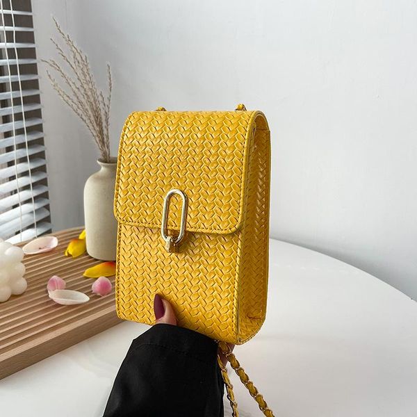 

evening bags 2021 summer trend woven mobile phone bag solid color western female simple one-shoulder messenger chain
