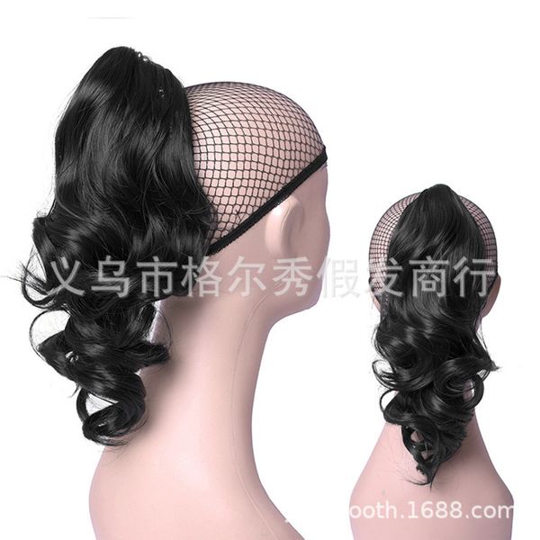 

claw wig small lady curly hair wave long tiger clip horsetail fake, Black;brown