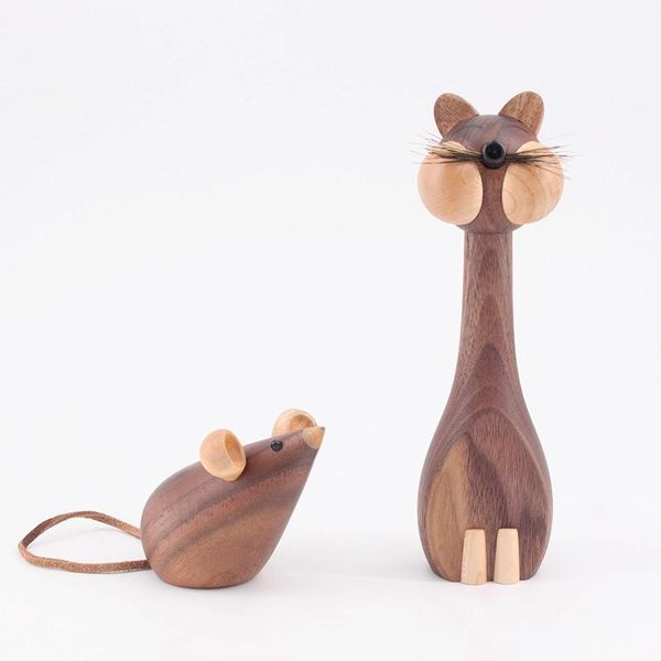 

decorative objects & figurines handmade wooden miniature denmark animals lucky cat rat home office desk table decor art ornament gifts for c
