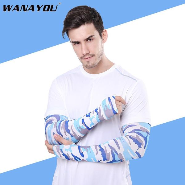 

men's summer ice silk cycling sleeve,dew finger mtb arm cover cuff,outdoor uv protection running bicycle sleeves elbow & knee pads, Black;gray