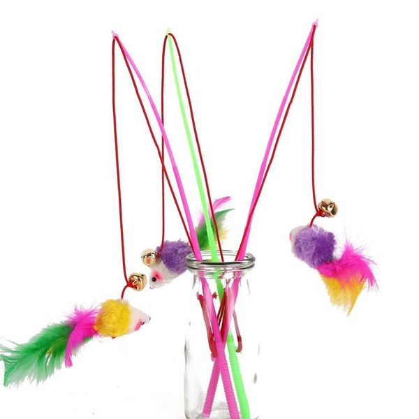 

cat toys 2021 3pcs/set toy with mouse shape fishing rod kitten set natural feather