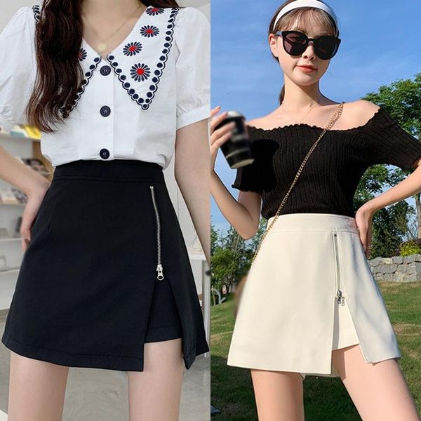 

skirts 2021 arrival fashion irregular slit short female temperament high waist slimming skirt/, Black