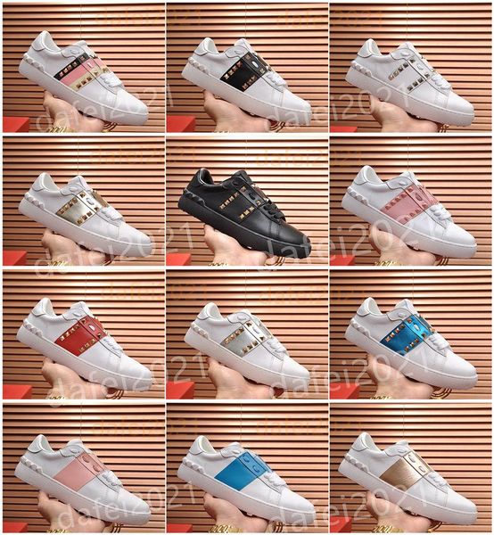 

mens casual rivet shoes women outdoor white riveting shoe leather flat fashion couples trainers des chaussures, Black