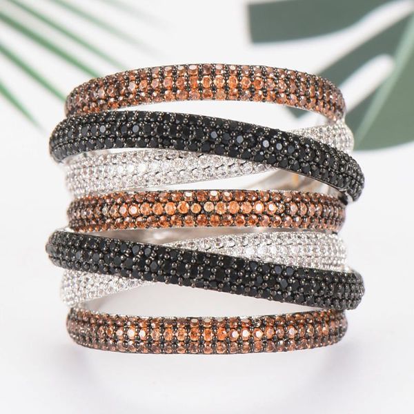 

cluster rings godki jimbora noble charm luxury twist layers line for women wedding cubic zircon african bridal dubai finger ring jewelry, Golden;silver