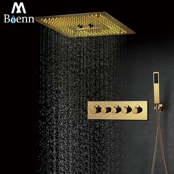 

boenn gold shower systems with 16 inch led head bathroom faucet rain set thermostatic valve bath mixer brass tap sets